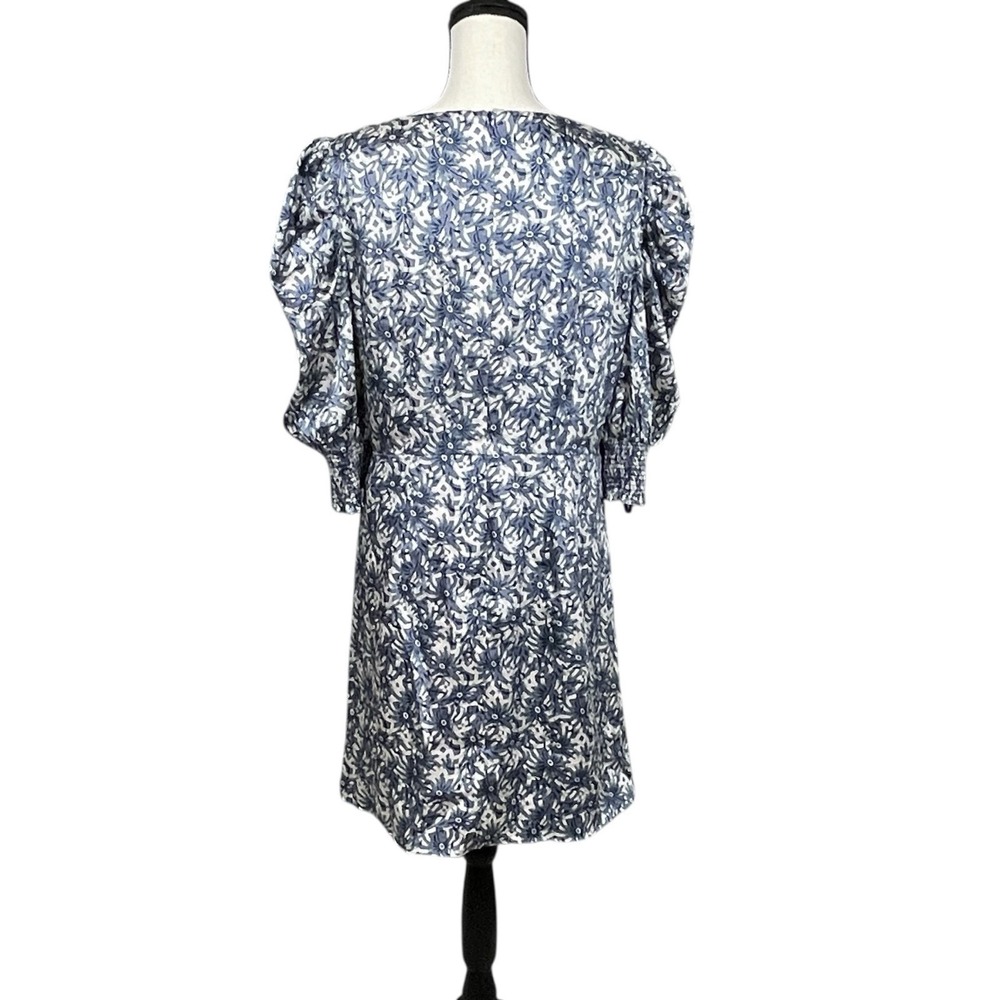 Cinq a Sept Coastal Chic Puff Sleeve Satin Dress Womens 12 Ruched Cottagecore - Picture 3 of 10